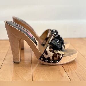 Betsey Johnson Kaya Leopard Print Heels with Black Bow